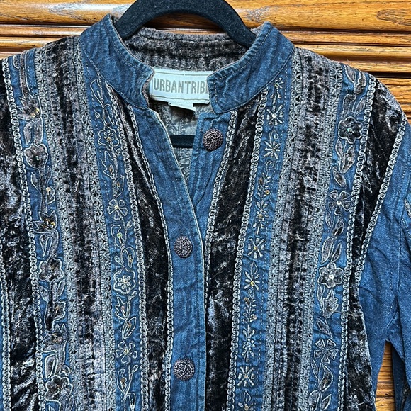 Urban Tribe Denim and Velvet Jacket - Picture 2 of 6